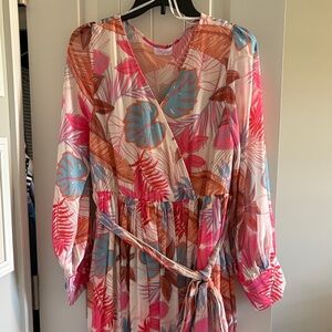 Tropical Print Wrap Dress